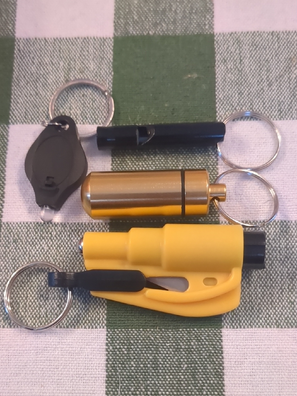 Yellow Compact Safety Keychain with Metal Capsule & Tools